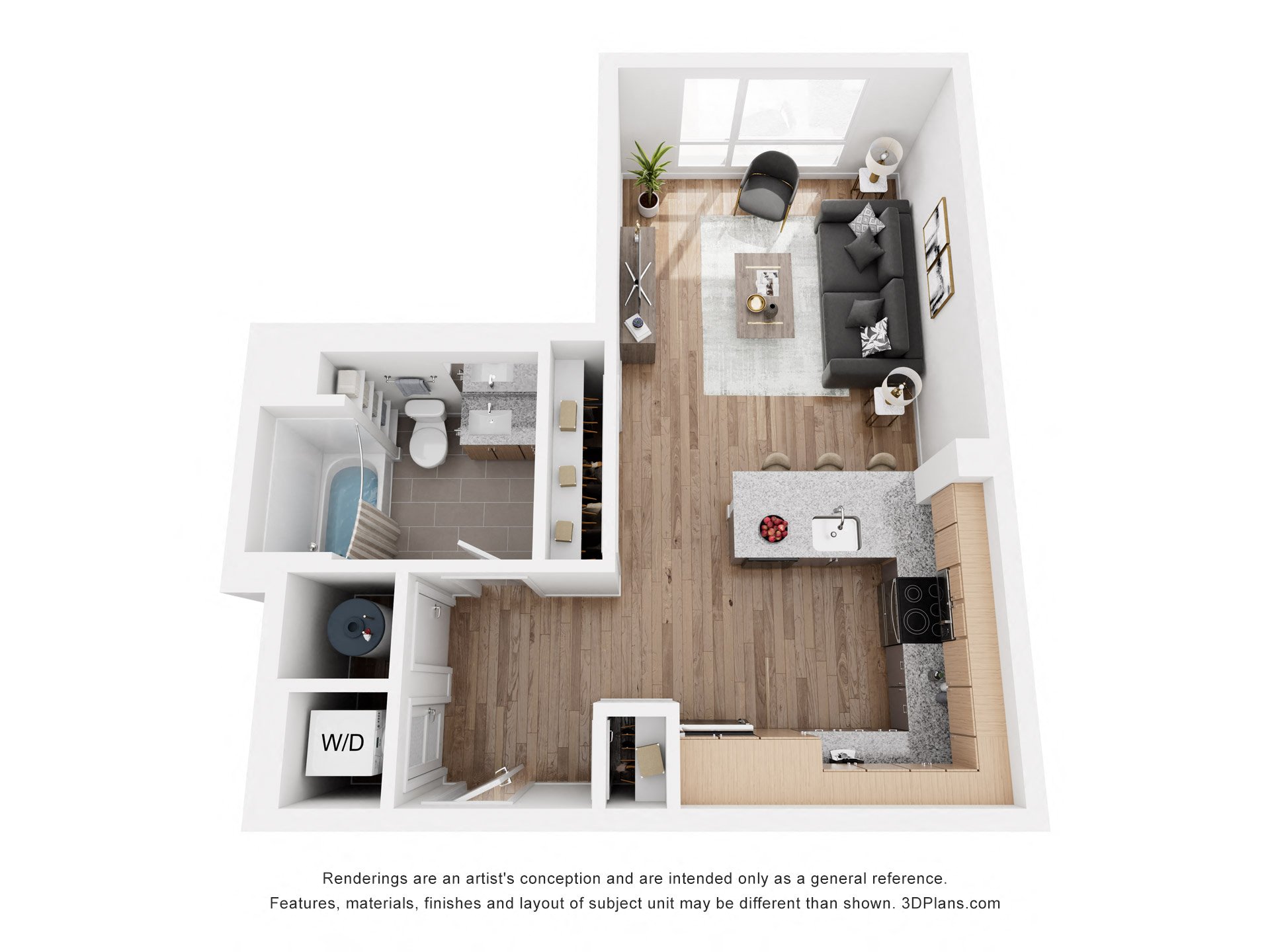 Floor plan for studio, 1 bath, 506 sqft